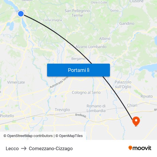 Lecco to Comezzano-Cizzago map