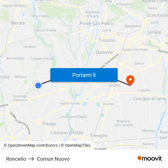 Roncello to Comun Nuovo map