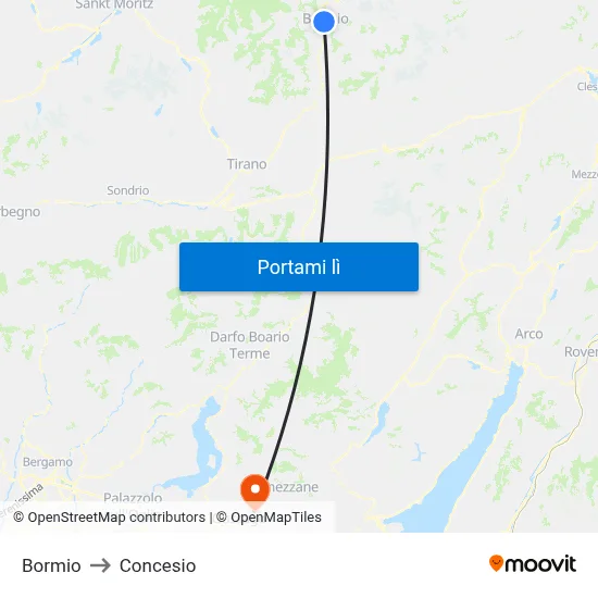 Bormio to Concesio map