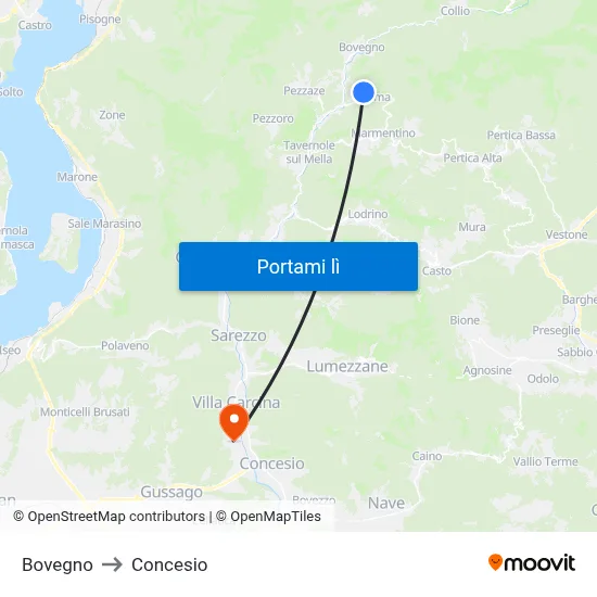 Bovegno to Concesio map