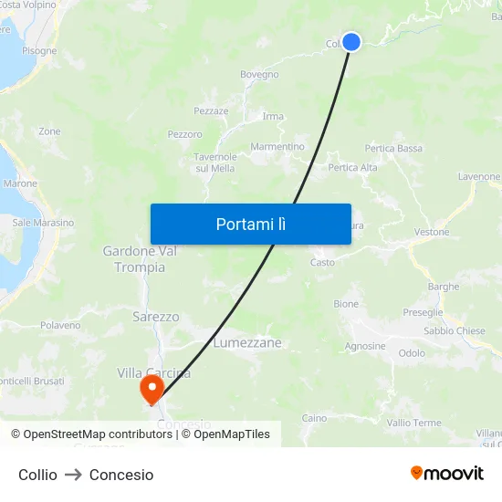 Collio to Concesio map
