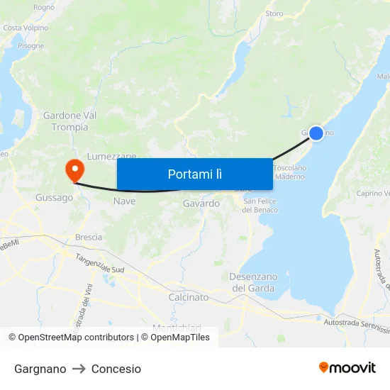 Gargnano to Concesio map