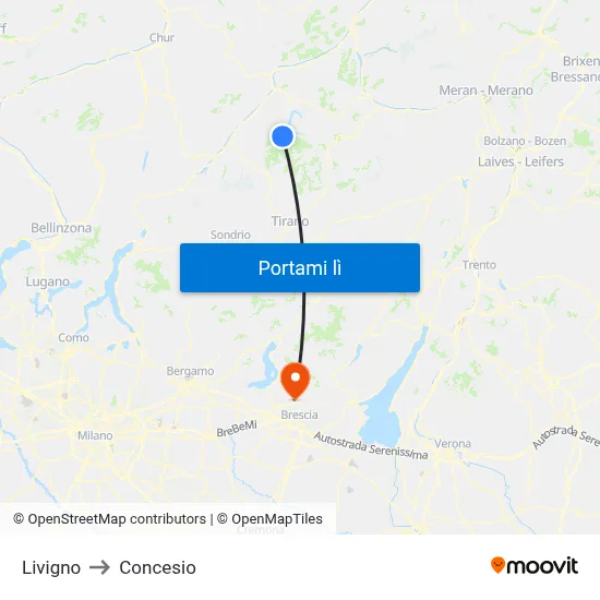 Livigno to Concesio map