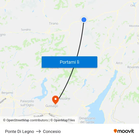 Ponte Di Legno to Concesio map