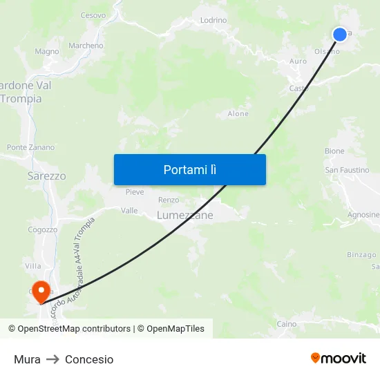 Mura to Concesio map