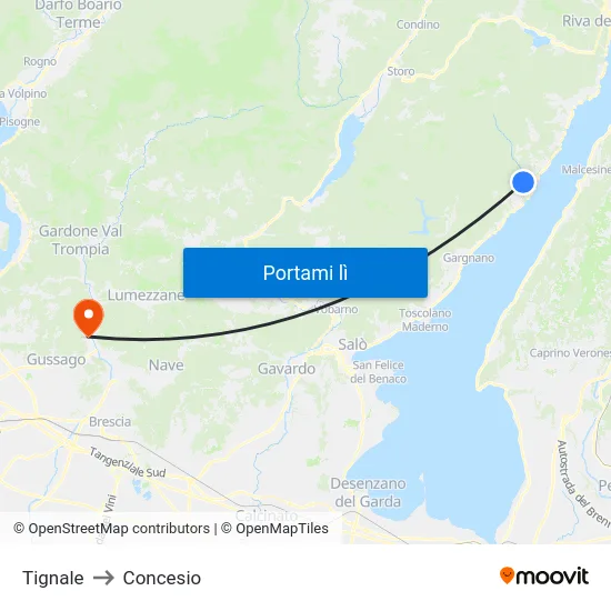 Tignale to Concesio map