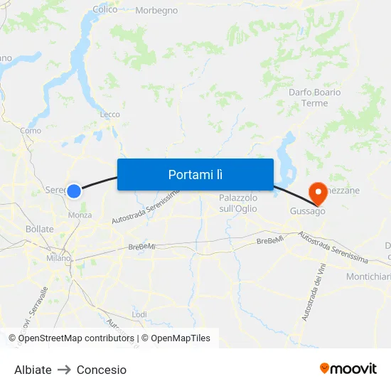 Albiate to Concesio map