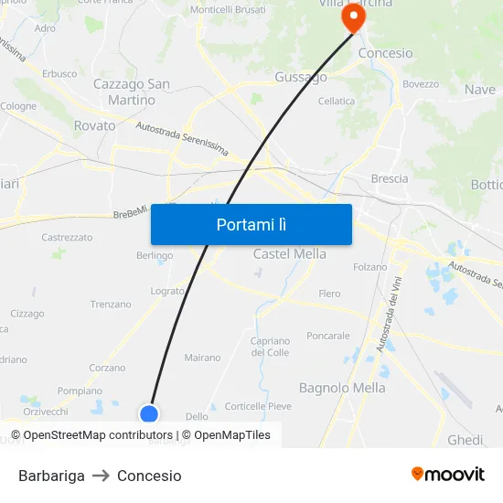 Barbariga to Concesio map