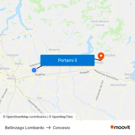 Bellinzago Lombardo to Concesio map