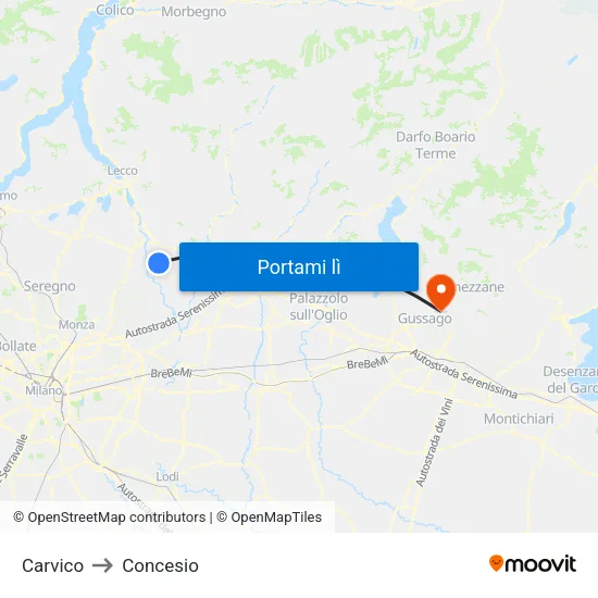 Carvico to Concesio map