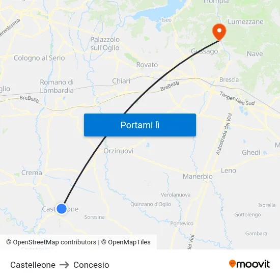 Castelleone to Concesio map