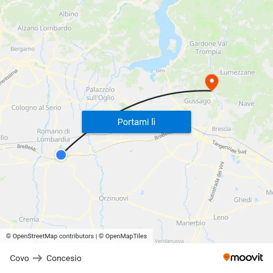 Covo to Concesio map