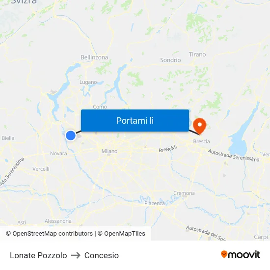 Lonate Pozzolo to Concesio map