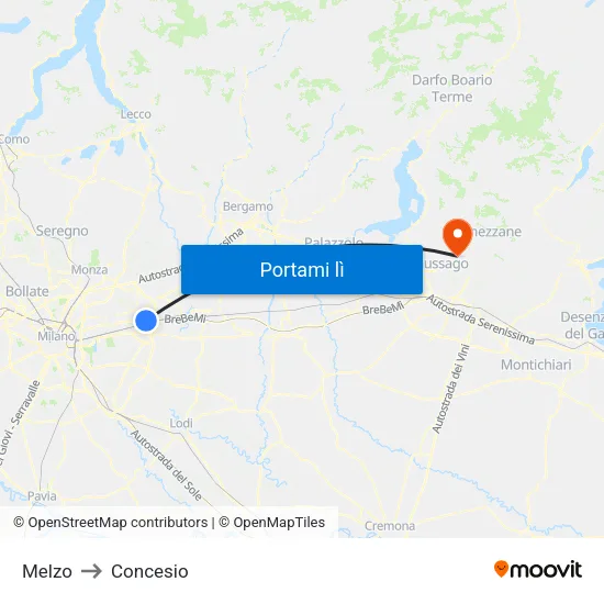Melzo to Concesio map