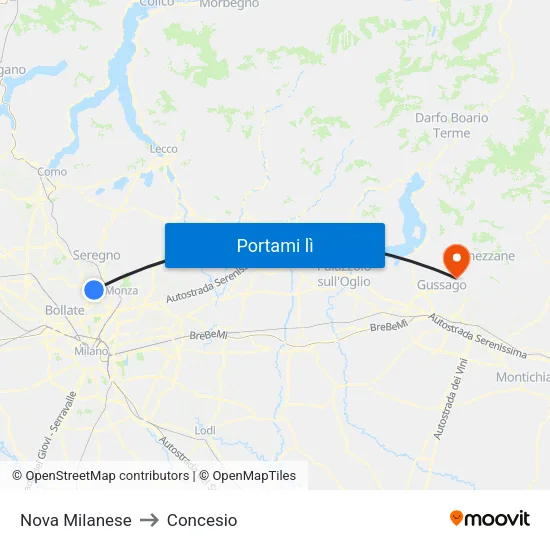 Nova Milanese to Concesio map
