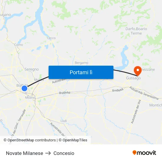 Novate Milanese to Concesio map