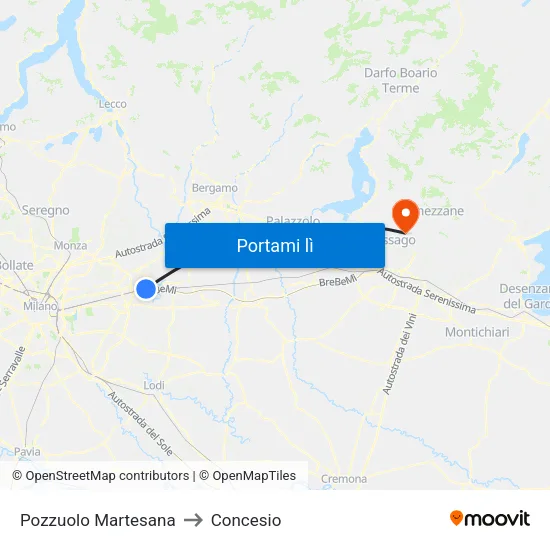 Pozzuolo Martesana to Concesio map