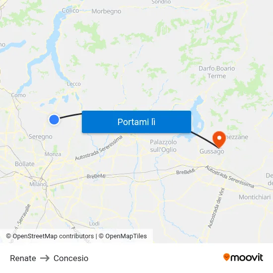 Renate to Concesio map