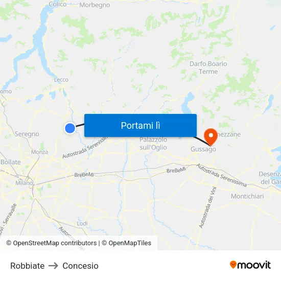 Robbiate to Concesio map