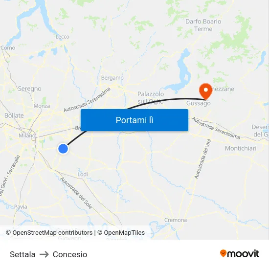 Settala to Concesio map
