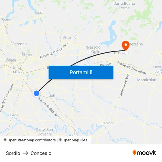 Sordio to Concesio map