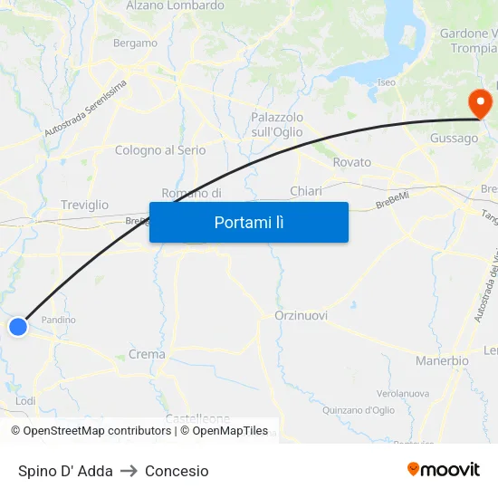 Spino D' Adda to Concesio map