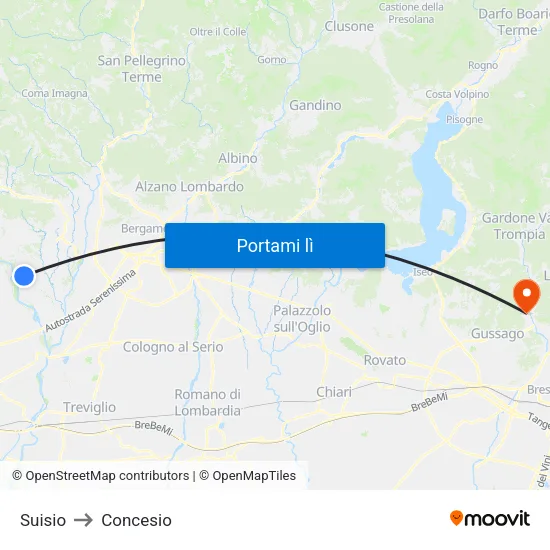 Suisio to Concesio map