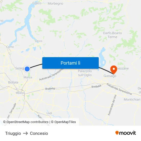 Triuggio to Concesio map