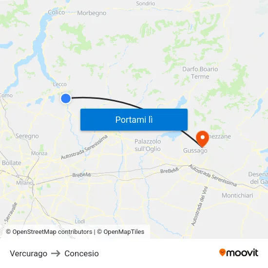 Vercurago to Concesio map