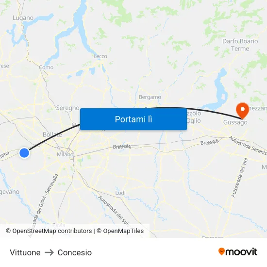 Vittuone to Concesio map