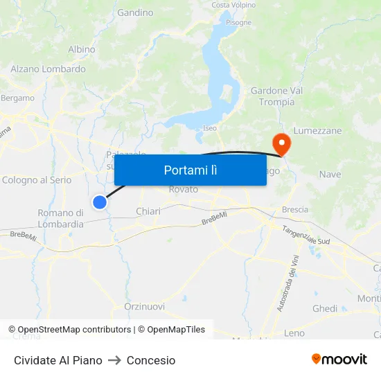 Cividate Al Piano to Concesio map