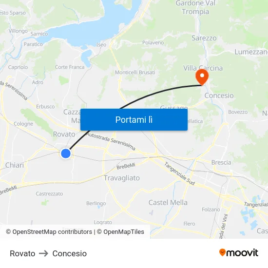 Rovato to Concesio map