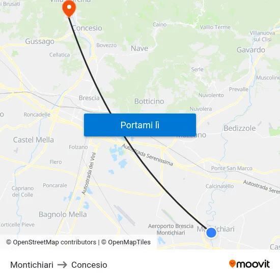 Montichiari to Concesio map