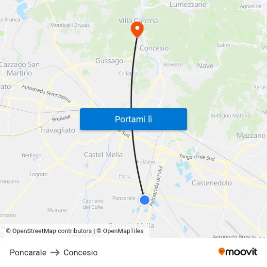 Poncarale to Concesio map