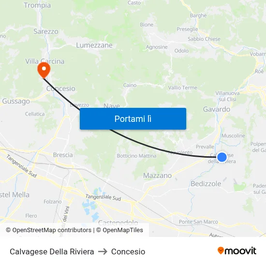 Calvagese Della Riviera to Concesio map