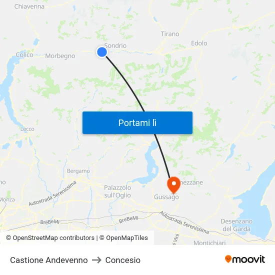 Castione Andevenno to Concesio map