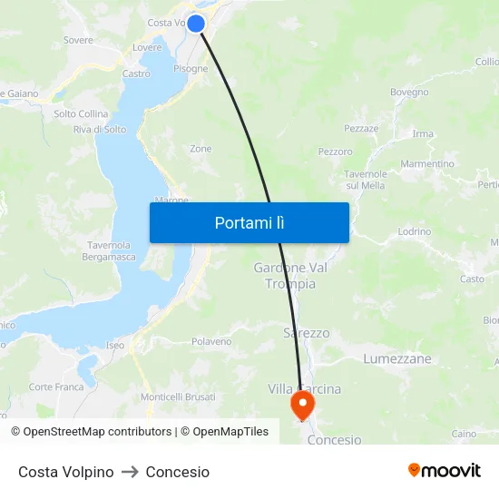 Costa Volpino to Concesio map