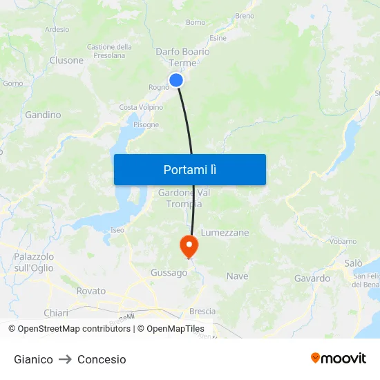 Gianico to Concesio map