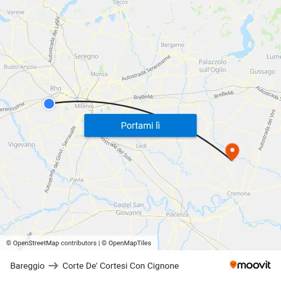 Bareggio to Corte De' Cortesi Con Cignone map