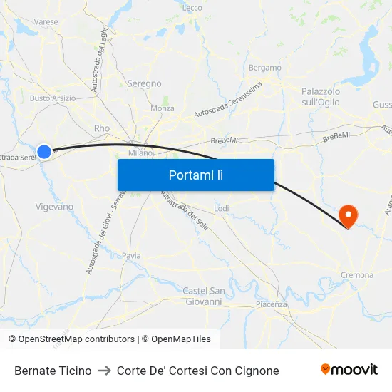 Bernate Ticino to Corte De' Cortesi Con Cignone map
