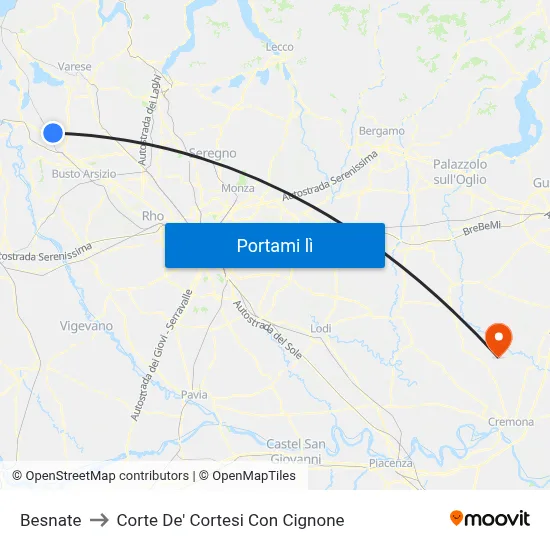 Besnate to Corte De' Cortesi Con Cignone map