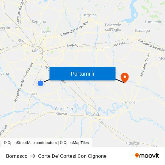 Bornasco to Corte De' Cortesi Con Cignone map