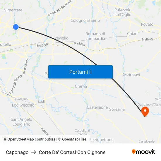 Caponago to Corte De' Cortesi Con Cignone map