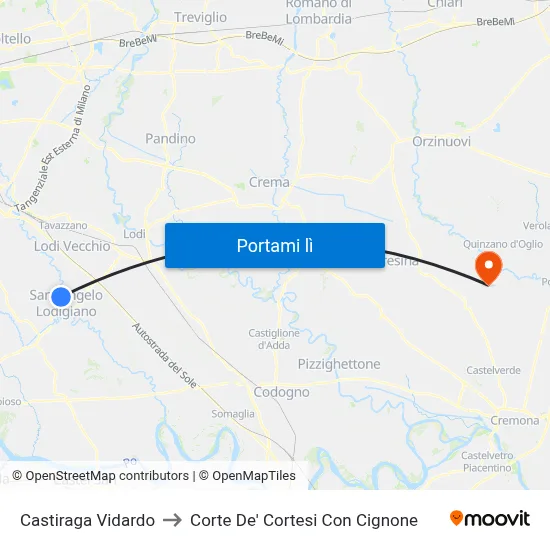 Castiraga Vidardo to Corte De' Cortesi Con Cignone map