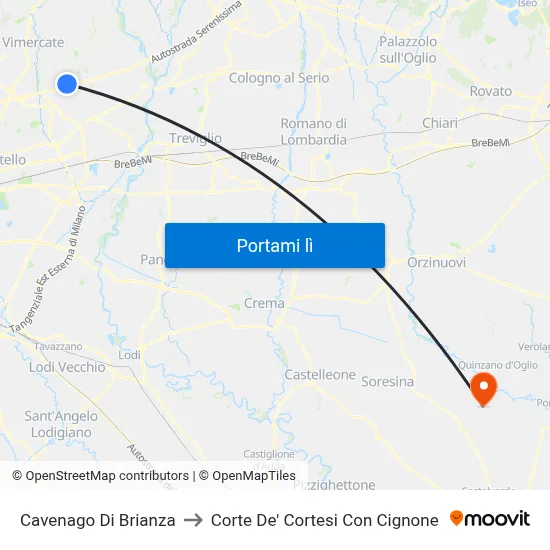 Cavenago Di Brianza to Corte De' Cortesi Con Cignone map