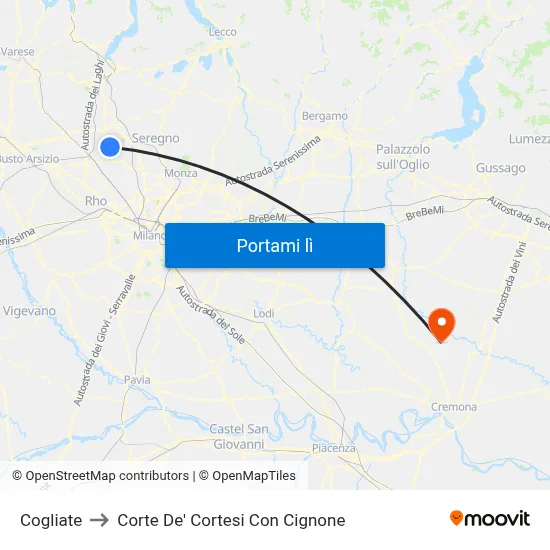 Cogliate to Corte De' Cortesi Con Cignone map