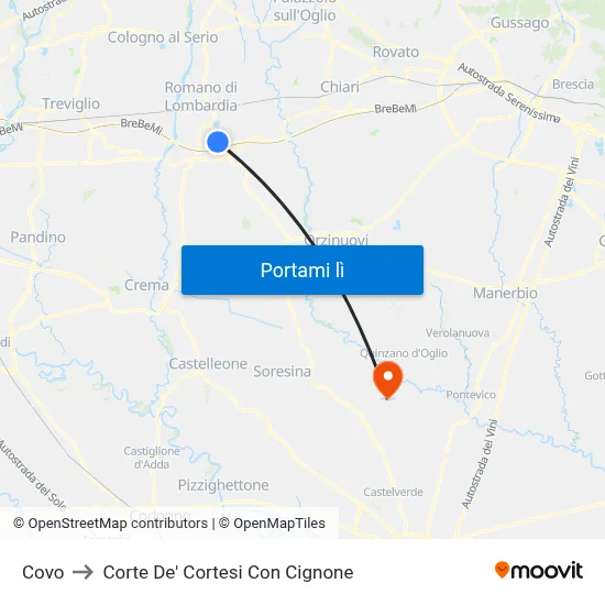 Covo to Corte De' Cortesi Con Cignone map