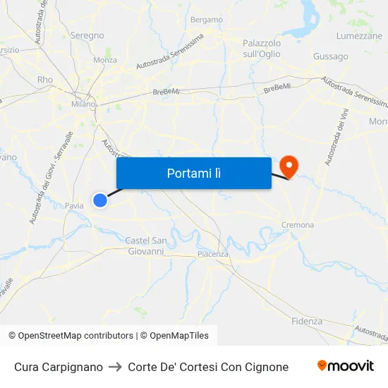Cura Carpignano to Corte De' Cortesi Con Cignone map