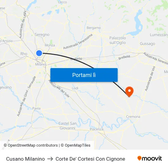 Cusano Milanino to Corte De' Cortesi Con Cignone map