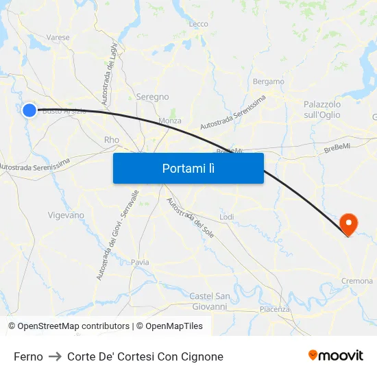 Ferno to Corte De' Cortesi Con Cignone map